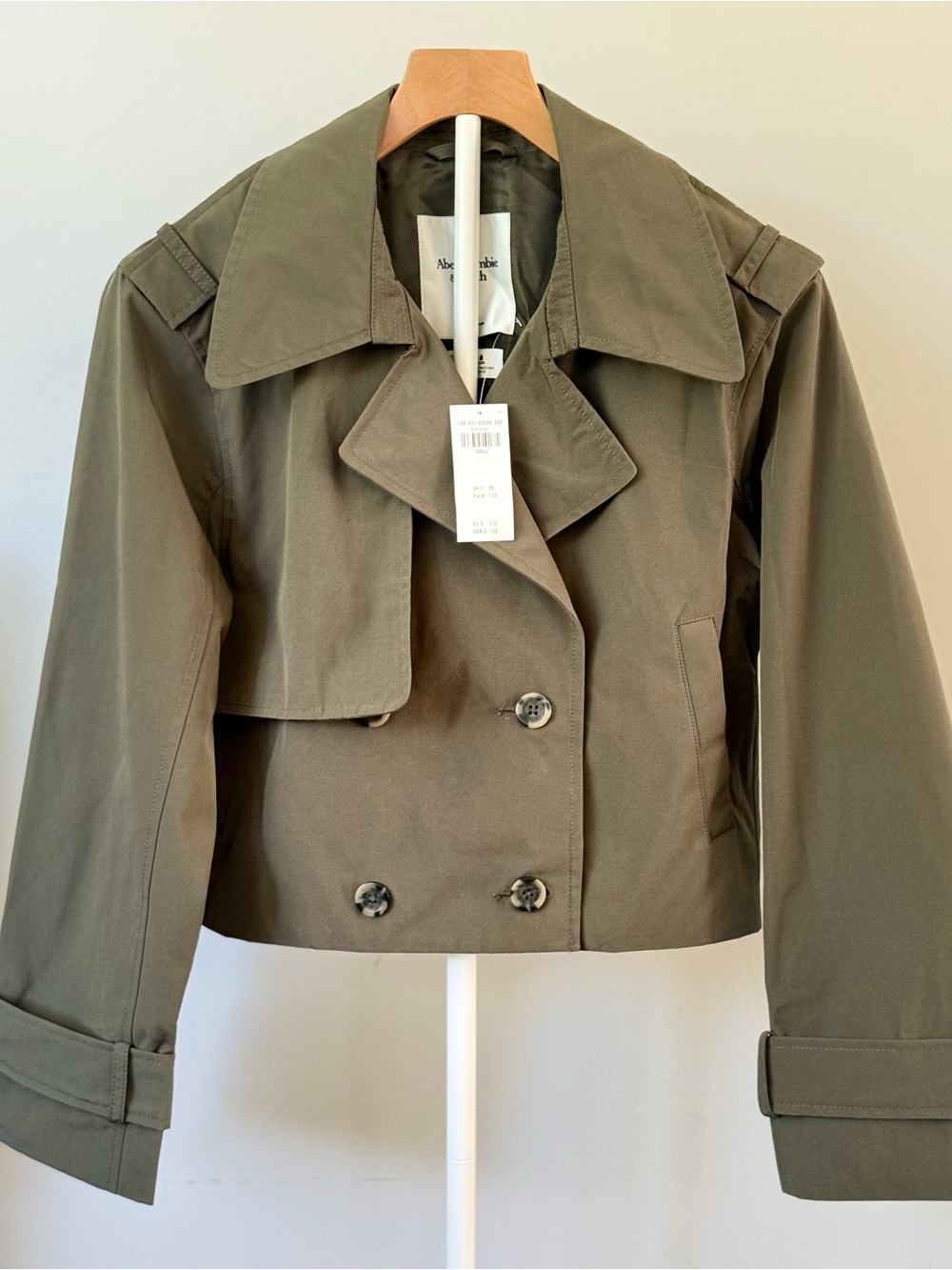 NWT Abercrombie & Fitch Forest Green Cropped Double-Breasted Trench Jacket